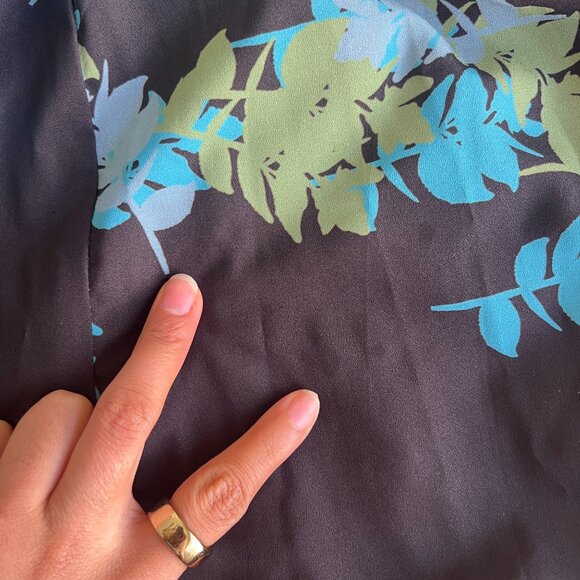 eShakti Sz L Custom Blue Green Floral Black Maxi Wrap Dress Bloomcore Boho - Picture 12 of 16